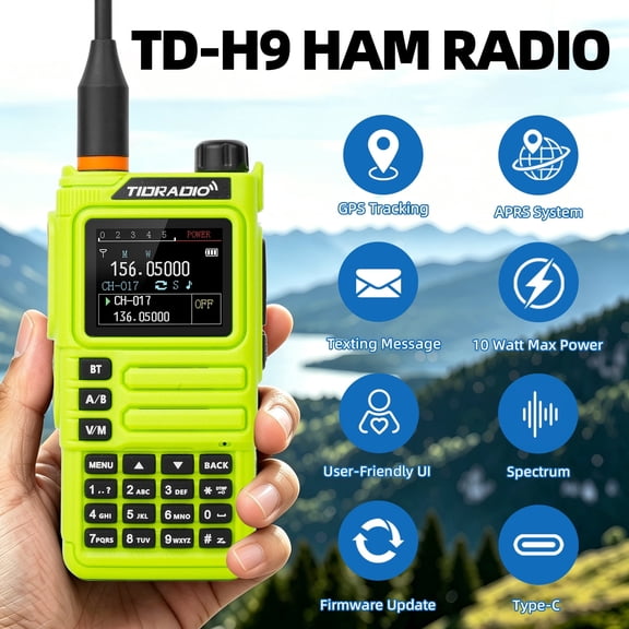 TIDRADIO TD-H9  10W HAM Radio  GPS/APRS,Spectrum Analysis,SMS Message Text,Bluetooth Programming,Web Upgrade,Compass,Multi-Band Long Range Two Way Walkie Talkies,NOAA,AM,FM,USB-C