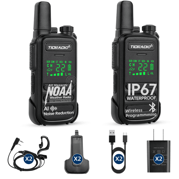 TIDRADIO TD-M11 Plus Walkie Talkies Waterproof IP67 Long Range FRS Two-Way Radios, Frequency Copy, VOX, NOAA Emergency Weather Radio for Camping Hunting Gear, Black- 2 Pack