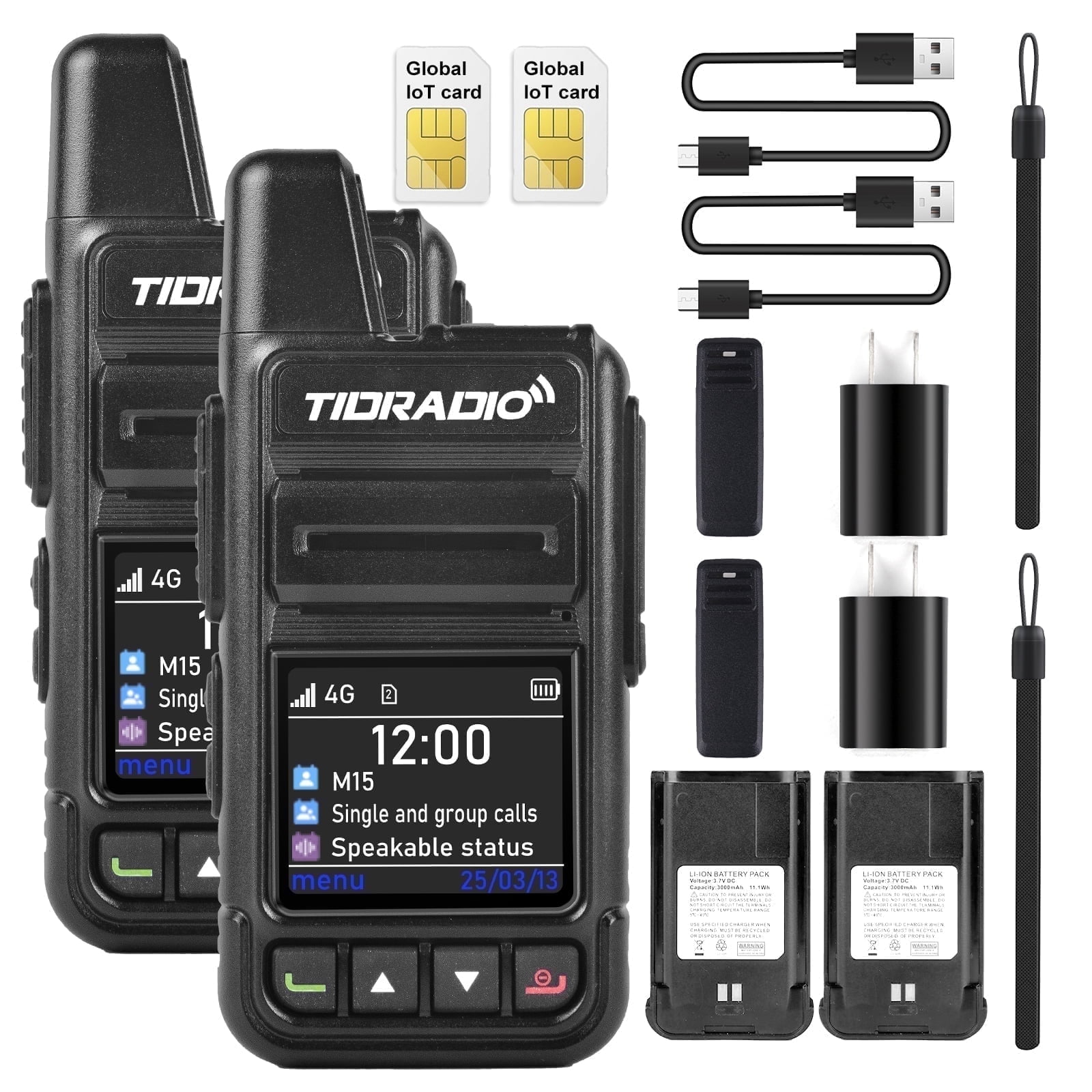 TIDRADIO Walkie Talkies TD-M15 Global Unlimited Range Two Way Radio 4G POC Radio with 1 Year Sim Card, Long Range Radpid Walkie Talkie 5000 Miles for Home, Business, 2 Pack