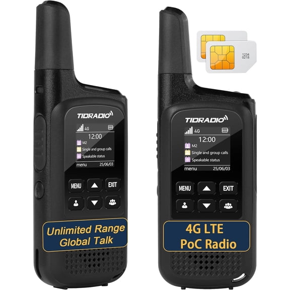 TIDRADIO TD-M2 Rapid Unlimited Range Walkie Talkies with SIM Cards, 4G POC Two Way Radios Nationwide 5000 Miles, Global Long Range PTT for Family, Logistics, Company,Compatible with TD-M15,2pack