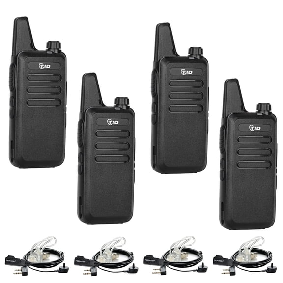 TIDRADIO TD-M8s Walkie Talkies, 2 Way Radio Rechargeable, VOX Handsfree, Portable, Long Range with Earpiece Two-Way Radios, For Restaurant Business Commercial Hunting Hiking 4 Pack, Black