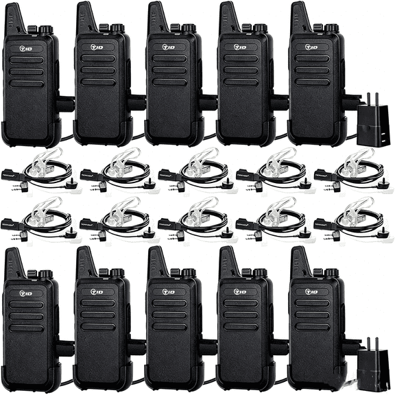 TIDRADIO TD-M8s Walkie Talkies, 2 Way Radio Rechargeable, VOX Handsfree, Portable, Long Range with Earpiece Two-Way Radios, For Restaurant Business Commercial Hunting Hiking 10Pack, Black