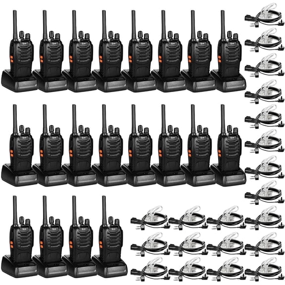 TIDRADIO TD-V2 Walkie Talkies Long Range Rechargeable Two Way Radios with Secret Service Earpiece, 16CH Portable Durable, Frequency Copy, Flashlight VOX for Business Family- Black, 20 Pack