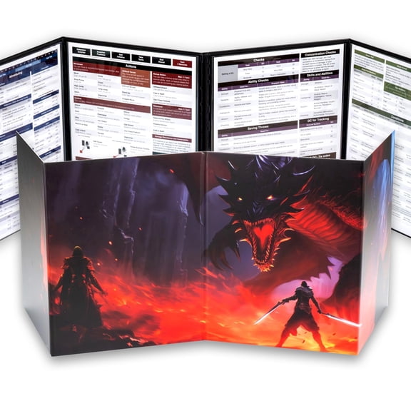 TIDYBOSS Dungeon Master Screen 4-Panel Customizable with Clear Pockets and Rule Inserts Compatible with D&D 5e & 5.5e Tabletop RPG Accessory