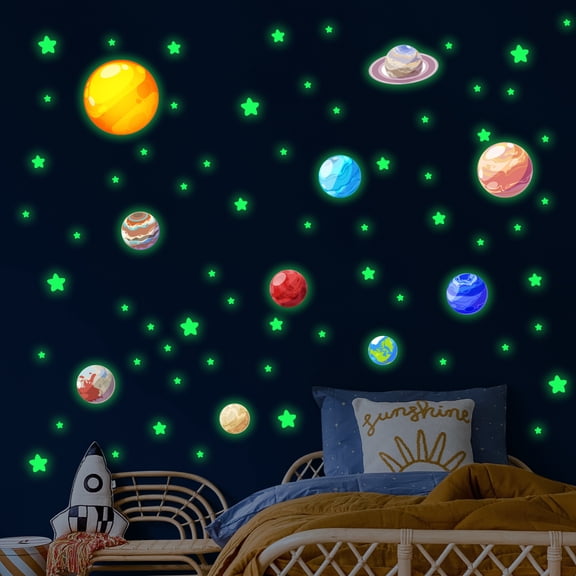 TIE-DailyNec 110 Pcs Glow in The Dark Stars & 10 Pcs Planets Wall Stickers, Galaxy Ceiling Decor for Bedroom, Ceiling Stars Gift, Green