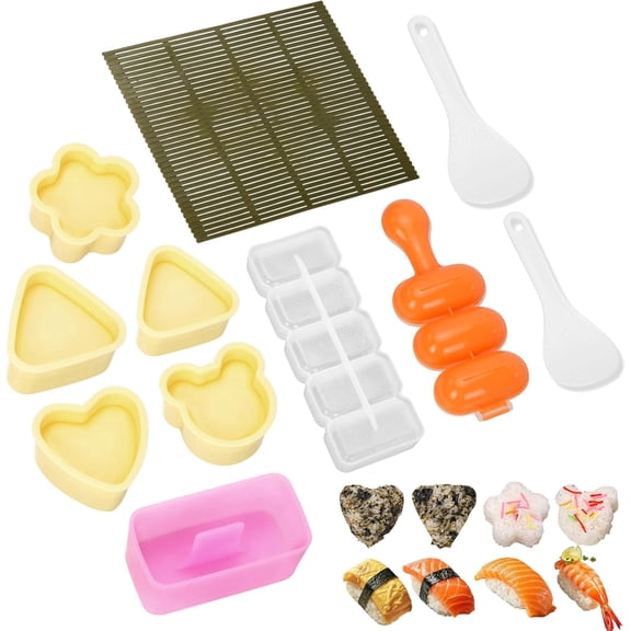 TIE-DailyNec 11Pcs Onigiri Mold Set, Sushi Making Kit, Triangle Musubi Maker Rolling Mat Tool, Non Stick Rice Ball Mold for Bento Lunch Home DIY