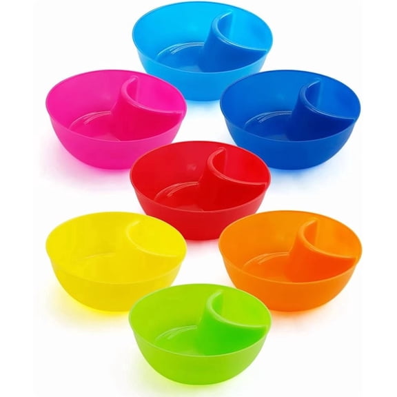 TIE-DailyNec 7 Pcs Snack and Dip Bowls, Plastic Divided Chip Serving Set, Anti-Soggy Salsa Bowl Microwave Dishwasher Safe, Reusable Snack Sauce Containers for Cereal Yogurt Berries