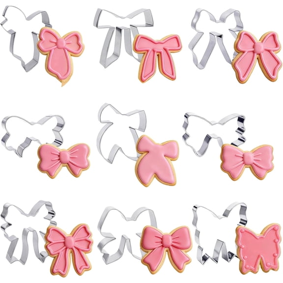 TIE-DailyNec 9 PCS Bow Cookie Cutter Set, 3 Inch Metal Cookie Cutters, Fun Shapes Biscuit Cutters for Birthday Wedding DIY Craft Baking Supplies