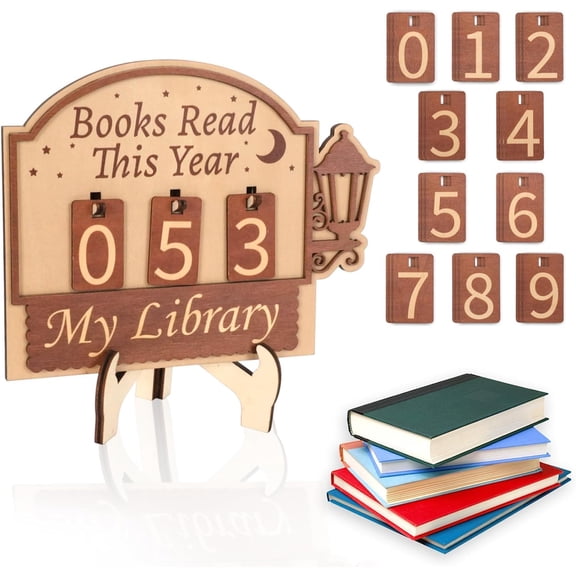 TIE-DailyNec Wooden Reading Tracker Sign, Vintage Bookish Count Board, Library Shelf Decor for Home Office (Up to 999)
