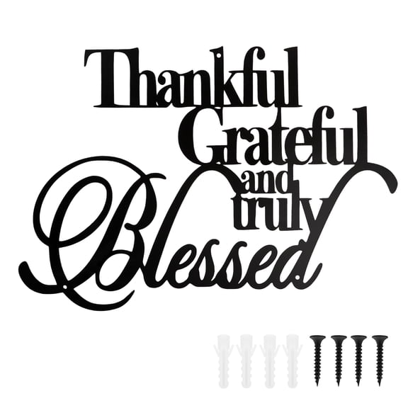 TIE-DailyNec Thankful Grateful Blessed Wall Decor Metal Letters Wall Art, Word Wall Signs for Home Decor Entryway Living Room, Black