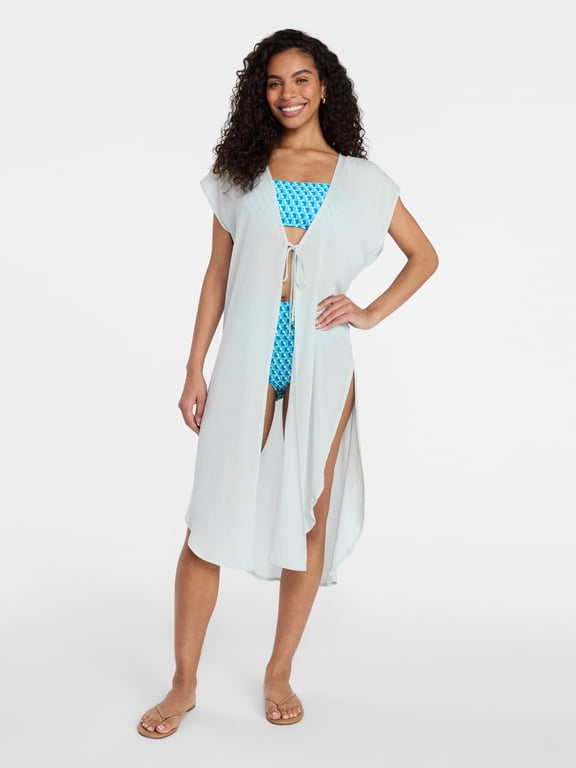 Women's Tie Front Coverup, Size L/XL, Sage Dust