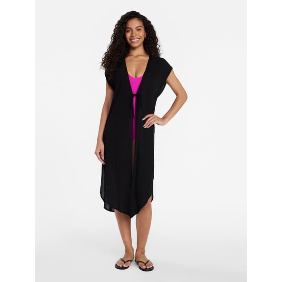 Time and Tru Women's Tie Front Coverup, Size S/M, Black Soot