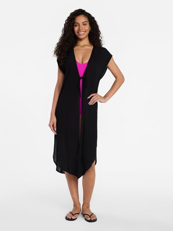 Women's Tie Front Coverup, Size L/XL, Black Soot
