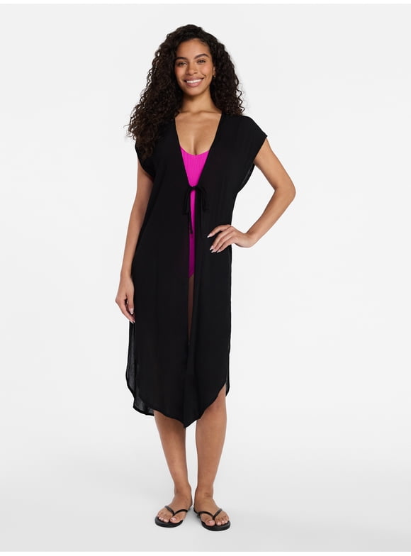 Women's Tie Front Coverup, Size S/M, Black Soot