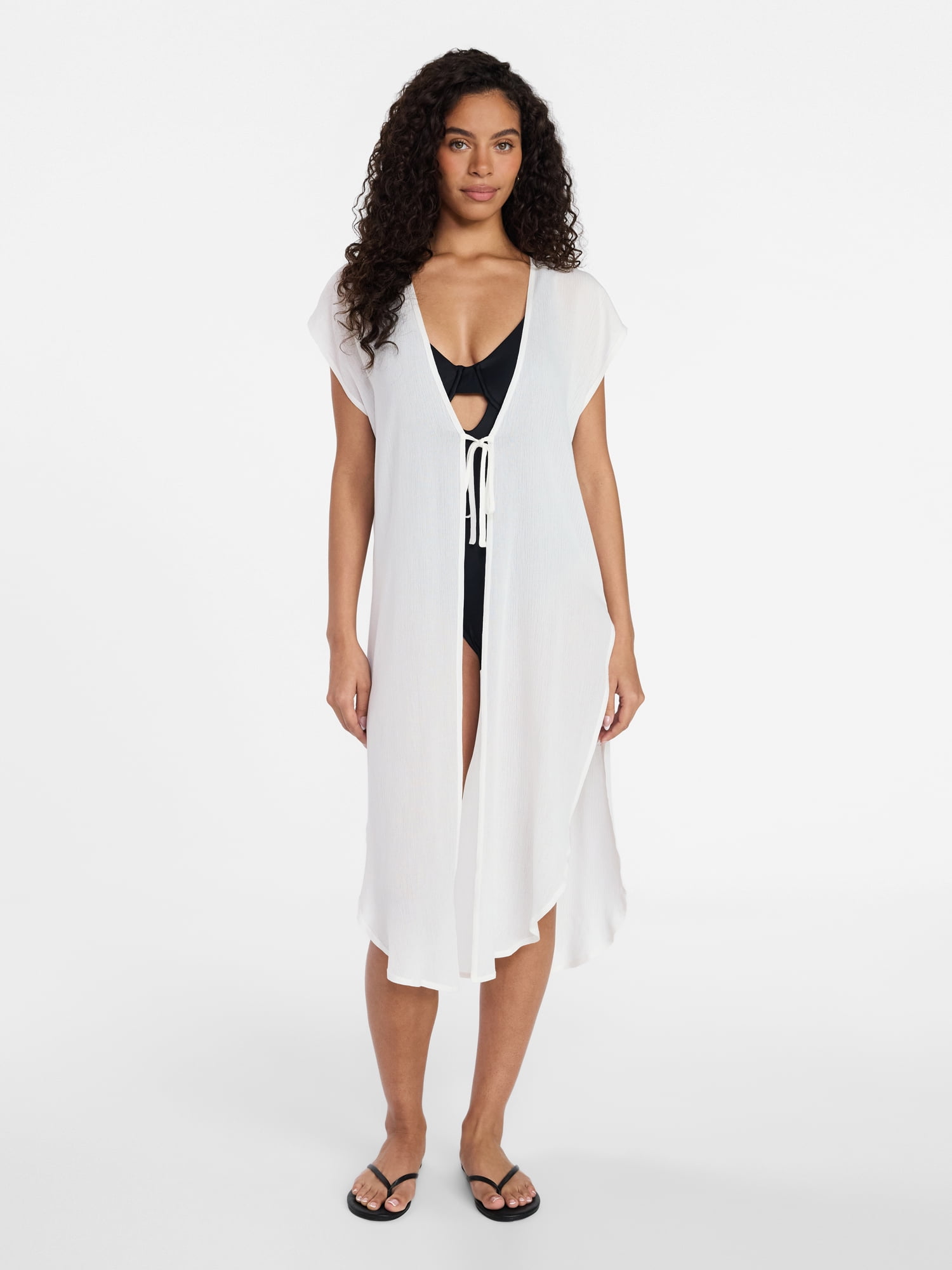 Time and Tru Women's Tie Front Coverup, Size XXL/XXXL, Winter White
