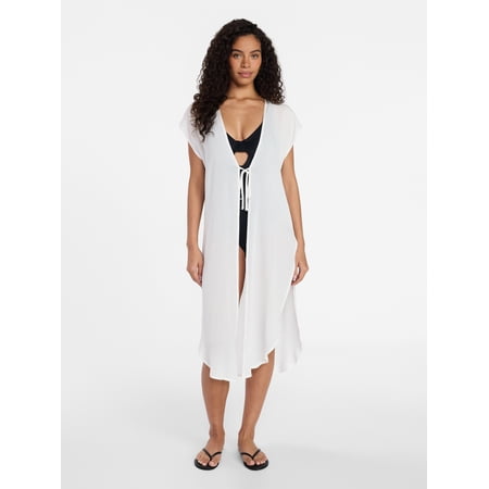 Time and Tru Women's Tie Front Coverup, Size L/XL, Winter White