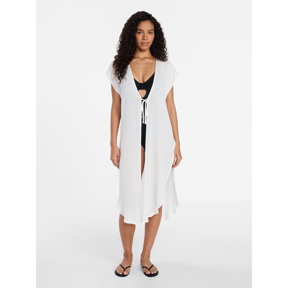 Time and Tru Women's Tie Front Coverup, Size S/M, Winter White