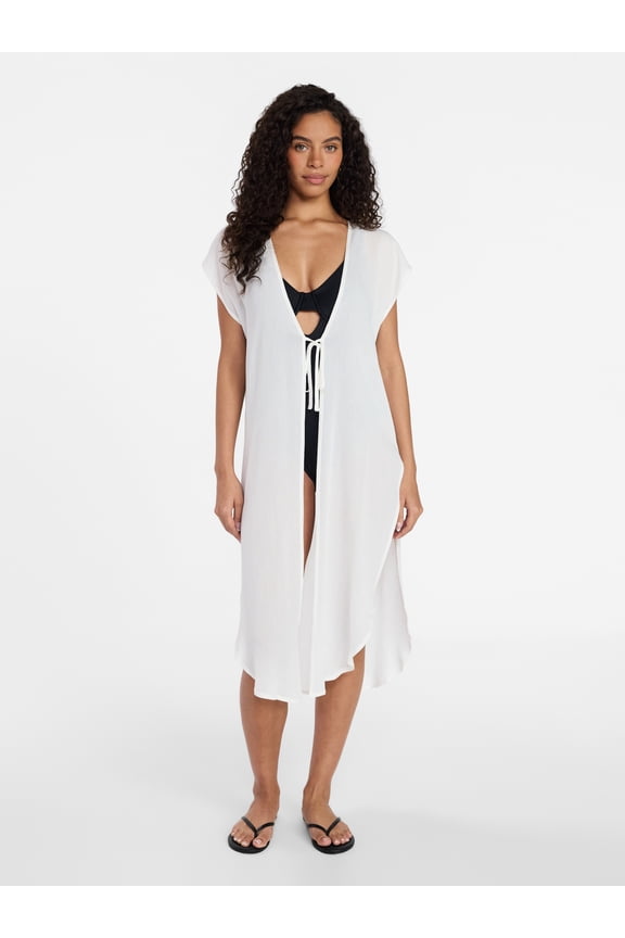 Women's Tie Front Coverup, Size XXL/XXXL, Winter White