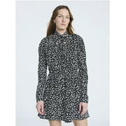 Women's and Women's Plus Tie Neck Mini Dress with Long Sleeves, Sizes XS-4X