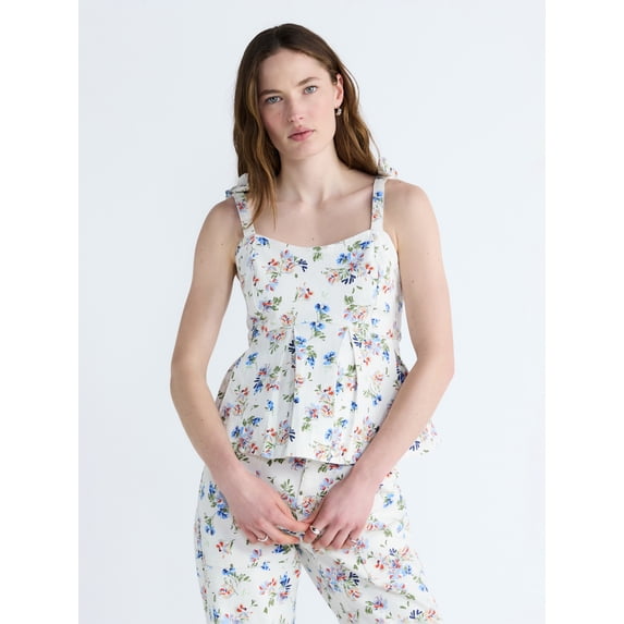 Free Assembly Women's Floral Sleeveless Peplum Top, Sizes XS-XXL