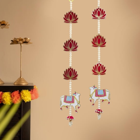 TIED RIBBONS 2 Pcs Kamdhenu Indian Hanging Decorations | Plastic, 2 feet | Lotus Wall Hanging for Indian Pooja Decorations, Navratri, Ganesh Pooja Decorations | Wall Hangings for Mandir