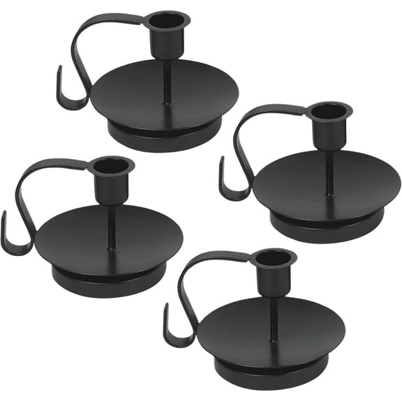 Tied Ribbons 4 Pcs Retro Iron Taper Candlestick Holders | 3 Inch, Iron | Candlelight Stands for Weddings, Parties, Christmas, and Home Decor (Black)