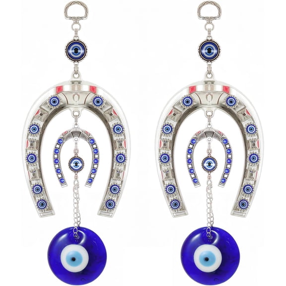 TIED RIBBONS Evil Eye Hanging for Christmas Decorations | Metal, 2 Set | 10 Inch | Horseshoe Evil Eye Decor for Home, Car, Wall Hanging, Good Luck Charms | Evil Eye Ornament for Christmas Gifts