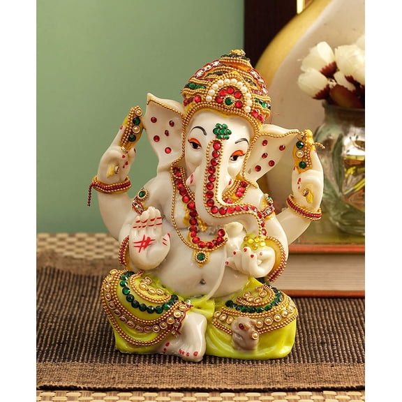 TIED RIBBONS Ganesha Statue Ganesh Idol Figurine for Home Dcor Temple Table Decoration House Warming Gifting Home Dcor | Diwali Decorations for Home | 6 X 5.5 Inch, Resin | Ganpati Idol for Gift