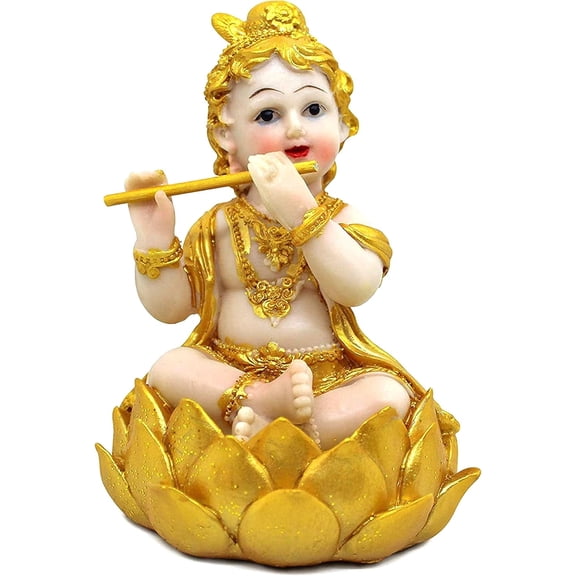 TIED RIBBONS Krishna Statue Hindu God Resin Statue | 5.2 X 4 Inch | Krishna Idol Figurine Decorative Showpiece for Table, House Warming Gifting, Diwali Decorations for Home and Diwali Gifts