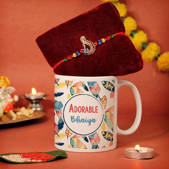 TIED RIBBONS Rakhi for Brother with Gift Set | Coffee Mug (10 Oz) | Greeting Card | Roli Chawal Packet - Raksha bandhan Rakhi Gifts for Brother Rakhi Set for Brother Bhai Rakhi Thread