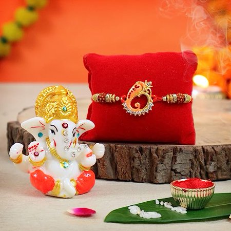 TIED RIBBONS Raksha Bandhan Rakhi for Brother with Gift Set | Ganesha Idol | Rakhi Card | Roli Chawal Tika - Rakhi Bracelet for Brother Rakhi for Bhaiya | Bhai Rakhi Thread