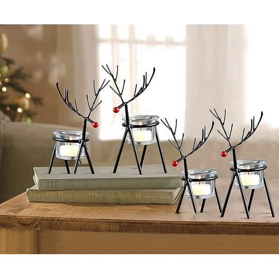 TIED RIBBONS Reindeer Christmas Tealight Candle Holder (Pack of 4) 5.3 x 3 inch Decoration for Home