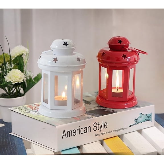 TIED RIBBONS Set of 2 Hanging Lantern Tealight Candle Holder for Table Home Decoration