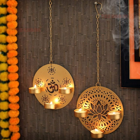 TIED RIBBONS Wall Hanging Tealight Candle Holders Iron Hanging Wall Candle Holders Votive Sconce for Wall, Events, Weddings, Decorations (Pack of 2) - Ornaments for Home