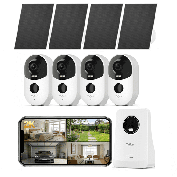 TIEJUS 2K/4MP Solar Security Camera with Base Station, No Monthly Fee, 2.4/5GHz WiFi, Wireless Outdoor Security Camera, Smart Detection, Color Night Vision, 2-Way Talk, Home Security Cameras System