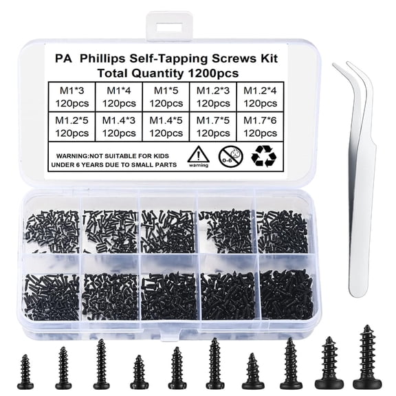 TIERPOP 1200Pcs Small Screws Flat Head Tapping Screw Tiny Cabinet Electronic Screws for Woodworking