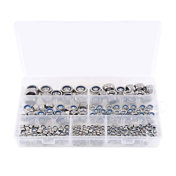 TIERPOP 250Pcs Lock Nut Assortment Kits Nylon Insert Nut Stainless Steel Hexagon Locknuts 3/4/5/6/8/10/12mm locking Nut