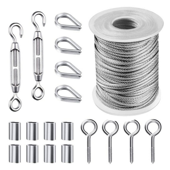 TIERPOP 50 FT Garden Wire/Picture Wire/Wire trellis PVC Coated Heavy Duty Stainless Steel Cable Rope Lag Screw Eye 19 Pcs