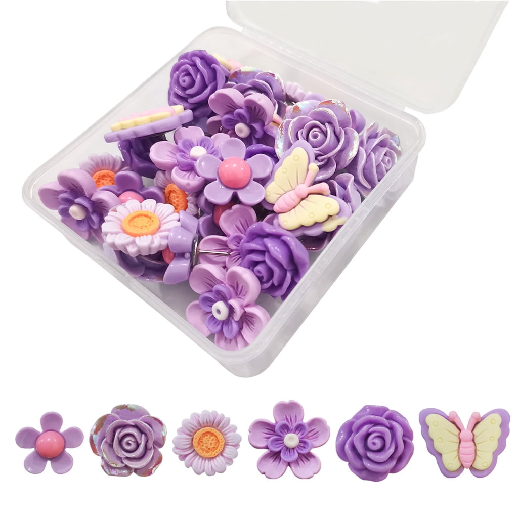 TIERPOP Bright Flower Thumb Tacks set Attractive Flower Push Pins ...