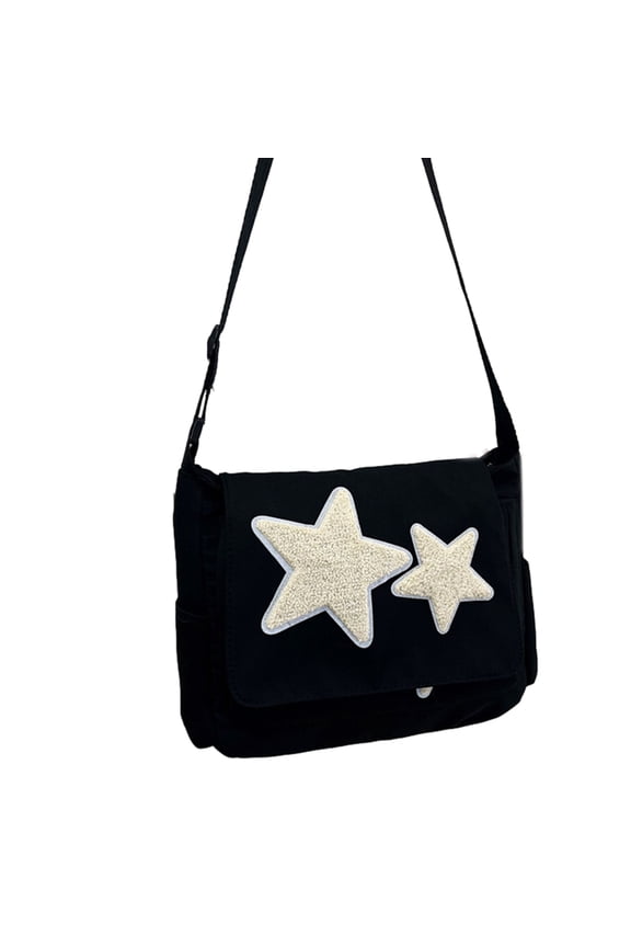 Canvas Crossbody Bag for Teen Student Versatile Shoulder Bag Large Capacity Messenger Bag Travel Bags with Star Pattern