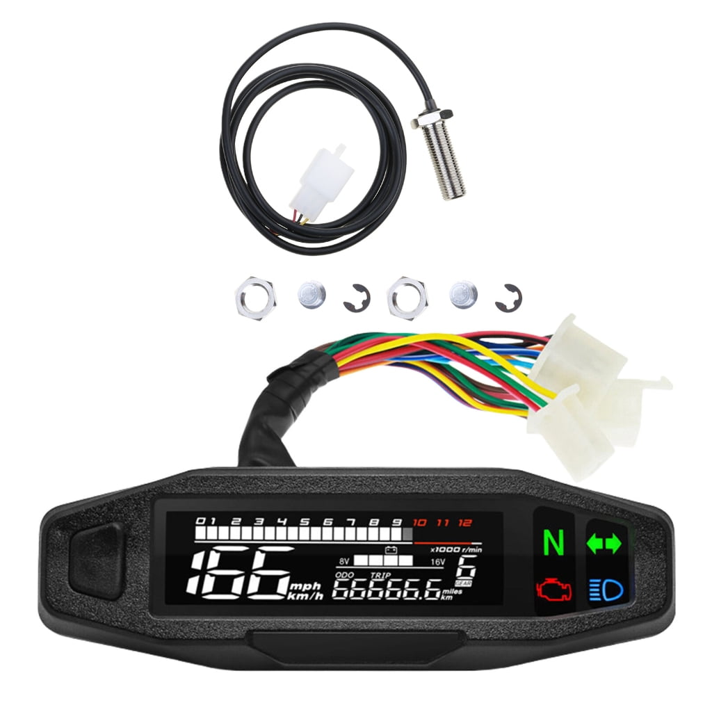TIERPOP Digital LED Electronics Motorcycle Temperature Meter Speedometer 12000RPM Meter