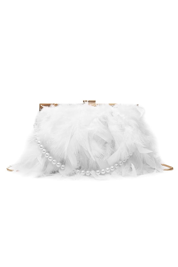 Feather Evening Clutch Bag Pearl Strap Handbag Luxury Crossbody Bags Prom Purse