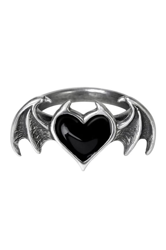 Gothic Vampire Bat Heart Wing Rings Black Red Halloween Punk Cute Ring Wedding Band Ring for Women Hip Hop Gifts