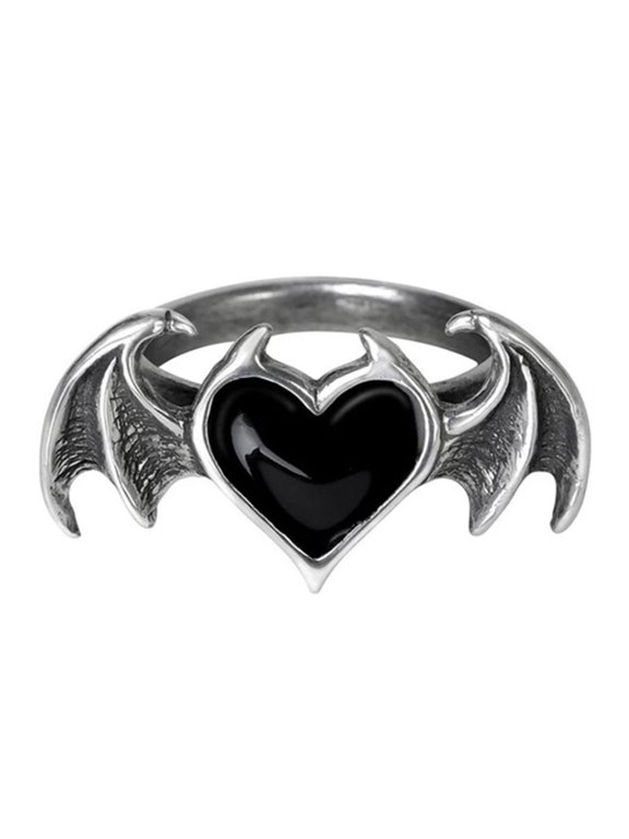 Gothic Vampire Bat Heart Wing Rings Black Red Halloween Punk Cute Ring Wedding Band Ring for Women Hip Hop Gifts
