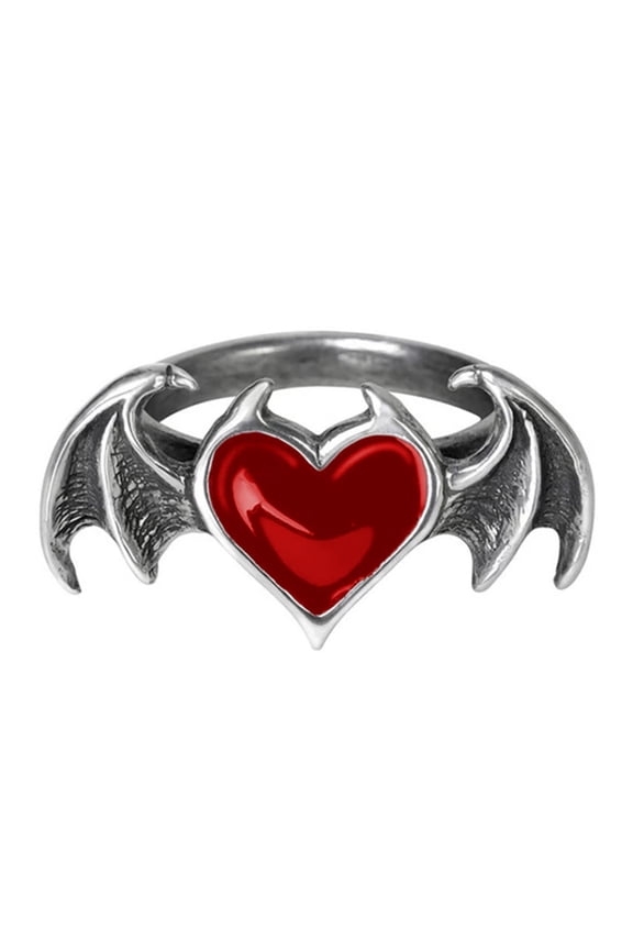 Gothic Vampire Bat Heart Wing Rings Black Red Halloween Punk Cute Ring Wedding Band Ring for Women Hip Hop Gifts