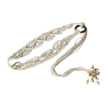 TIERPOP Hollow out Bohemian Waist Rope with Beads Decors Braided Belt for Ladies Dress