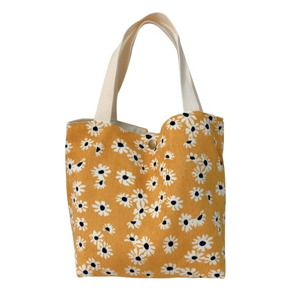 TIERPOP Small Corduroy Tote Bags with Handles for Women Girls Flower Print Summer Beach Bag Casual Handbag Shopper Purses