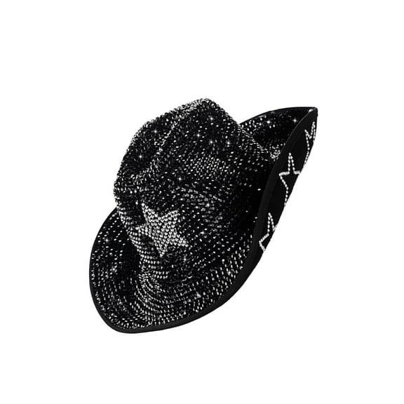 TIERPOP Sparkling Full Rhinestones Cowgirl Caps with Wide Brims Popular Star Fedoras Hat for Men Women Unisex Nightclub Party Ha