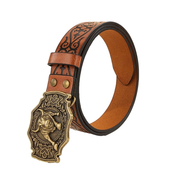 TIERPOP Teens Man PU Cowboy Belt with Embossed Pattern Adjustable Waist Belt for Trouser