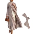 thumbnail image 1 of TIERPOP Women Muslim Long Sleeve Flowy Maxi Cardigan Islamic Open Front Kimono Abaya Robe Turkey Kaftan Solid Color Belted Loose Dubai Cover Up Dress, 1 of 17